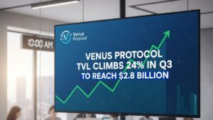 El valor total bloqueado de Venus Protocol creció un 24% en el tercer trimestre de 2025, alcanzando los $2.8 mil millones gracias a mayor eficiencia y demanda de stablecoins.