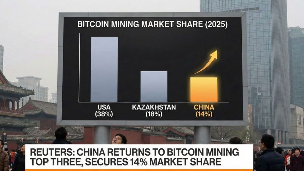 China vuelve a ser el tercer mayor centro de minería de Bitcoin, con 14% de capacidad global gracias a electricidad barata y señales de política más flexibles.