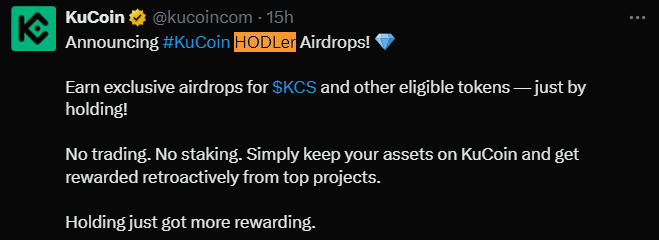 kucoin tweet airdrops hodlers