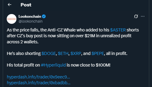 Tweet de lookonchain