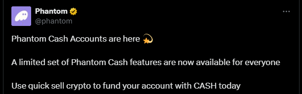 PHANTOM WALLET CASH ACCOUNT