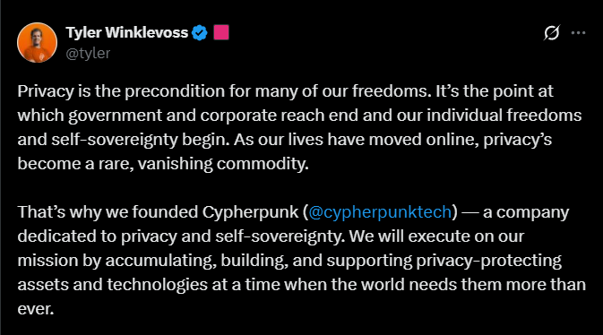 TYLER WINKLEVOSS BITCOIN ZCASH