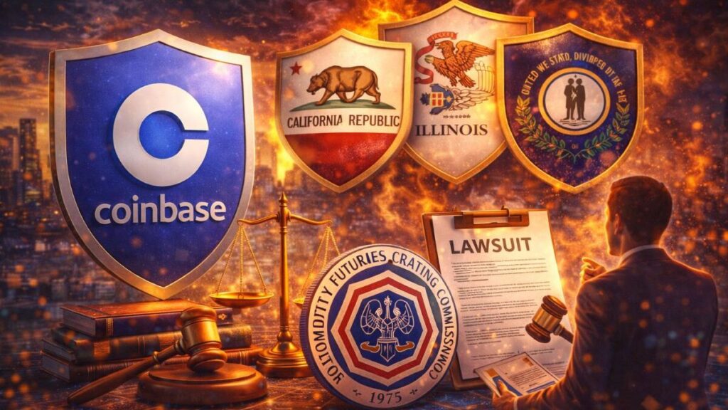 Coinbase demanda a tres estados y afirma que los mercados de predicción son derivados regulados por la CFTC, antes de un lanzamiento en enero de 2026.
