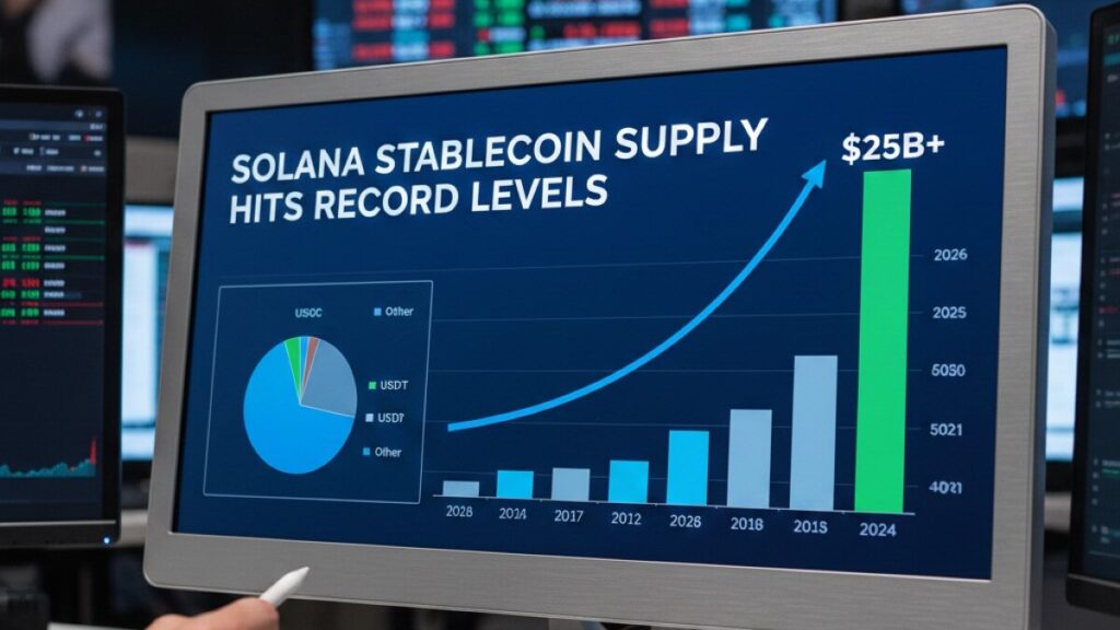 La oferta de stablecoins en Solana alcanza máximos históricos, reflejando una demanda creciente, mayor liquidez en la red y un aumento del interés institucional.