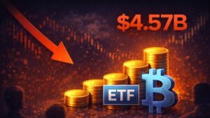 Los ETF spot de Bitcoin en EE. UU. registraron una caída récord de 4.57 mil millones en flujos netos en dos meses, según SoSoValue.
