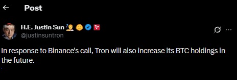 Justin sun tron bitcoin