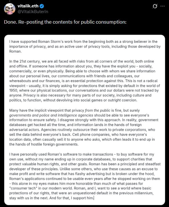 Vitalik buterin roman storm tornado cash
