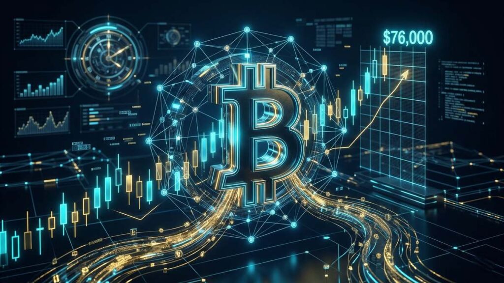 Bitcoin roza los $76,000-