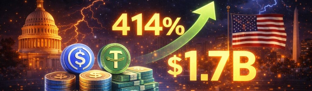 las entradas a stablecoins subieron 414.5% a $1.7B, volviendo la media de 30 días a +$162.5M diarios, con volumen +6.3% y tickets menores.