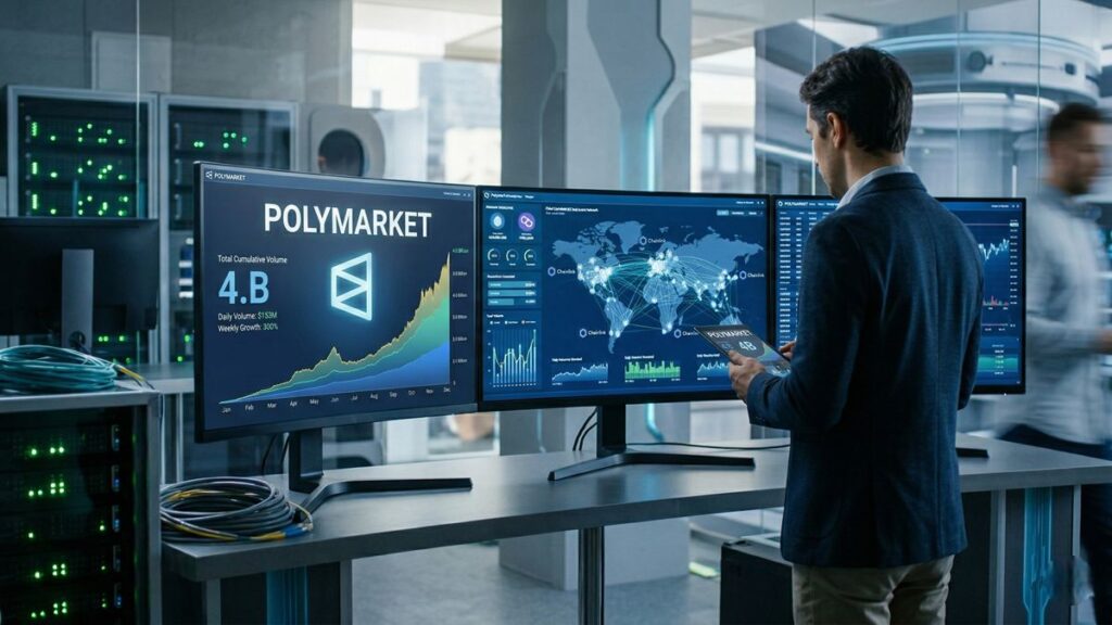 El volumen total de Polymarket escaló a 4.000 millones de dólares, registrando 153 millones en transacciones diarias y un crecimiento semanal del 300%.