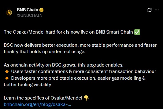 BNB Chain Osaka Mendel hard fork