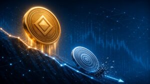 ETH/BTC cae a su nivel más débil desde julio de 2025 mientras Ether sigue rindiendo menos que Bitcoin ante demanda institucional selectiva.
