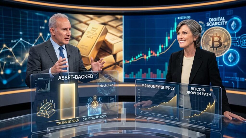 Peter Schiff afirma que el oro tokenizado superará a las criptomonedas como refugio de valor, desafiando las predicciones alcistas de Cathie Wood.