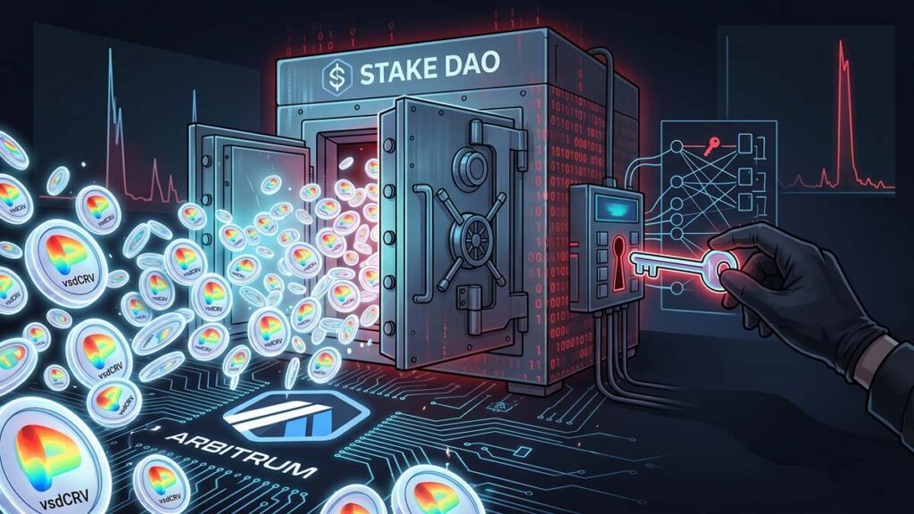 Stake DAO sufre un exploit activo en Arbitrum donde un atacante emitió 5,4 billones de vsdCRV