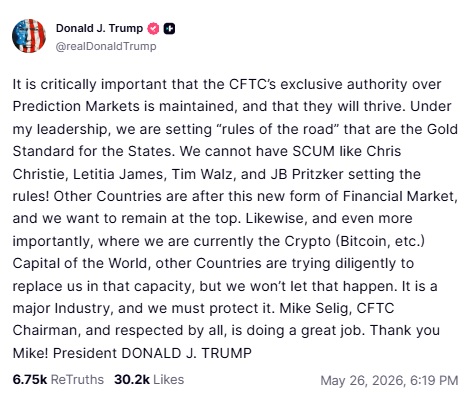 Donald Trump Truth Social Mercados de Prediccion CFTC
