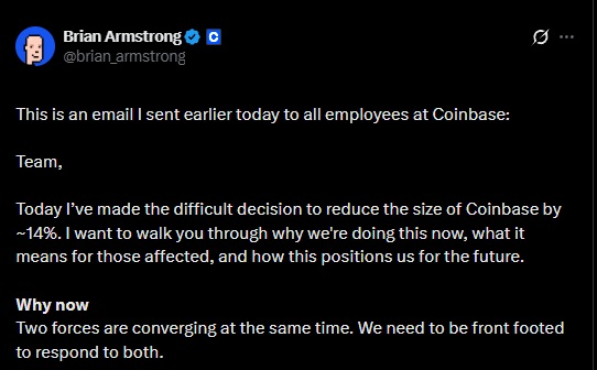 Image for article: Coinbase Recorta el 14% de su Plantilla en una Reestructuración Impulsada por la IA