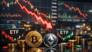 Los ETF de Bitcoin y Ethereum extienden su caída de junio tras $609 millones en nuevas salidas