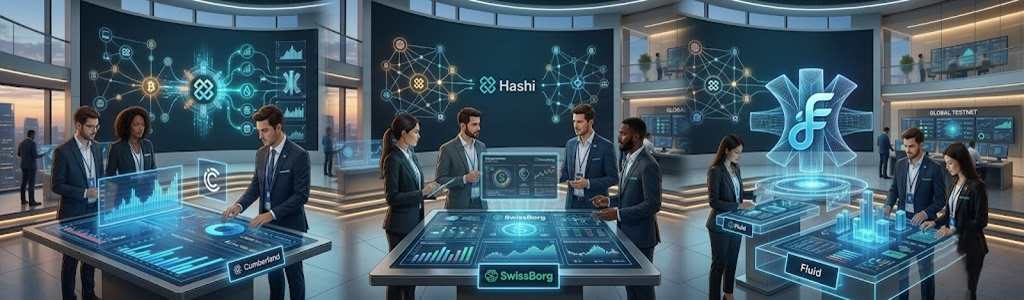 Image for article: Hashi añade a Cumberland, Fluid y SwissBorg a su oferta institucional antes de la red de prueba global