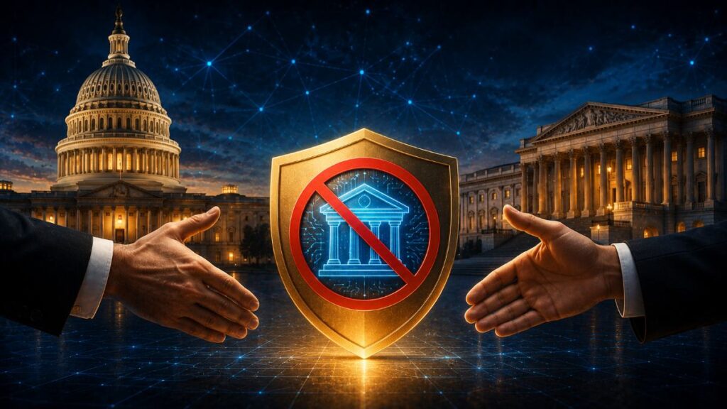 Senado y Cámara acuerdan bloquear una CBDC estadounidense hasta 2030, presentando el dólar digital como riesgo de privacidad y vigilancia.