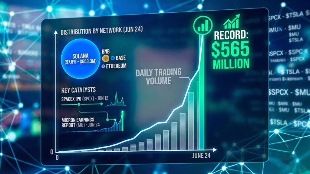 El volumen diario de las acciones tokenizadas en exchanges descentralizados alcanzó un récord de 565 millones