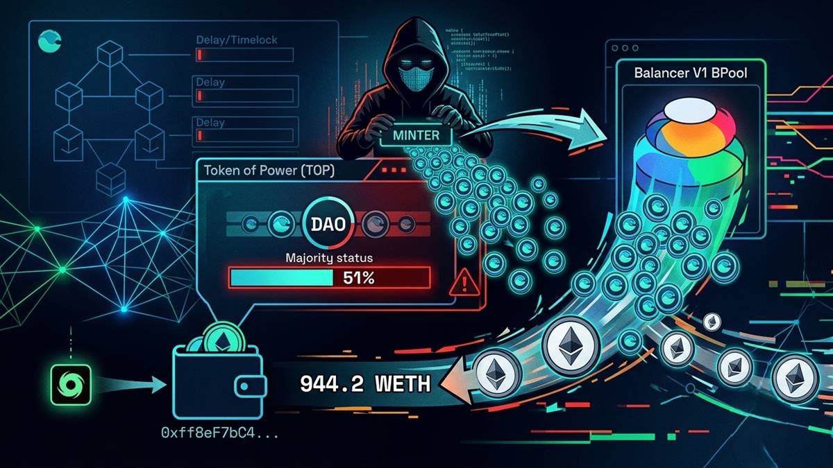 Un atacante drena 1,58 millones de dólares en Ethereum tras explotar una falla de gobernanza en la DAO de tokens TOP