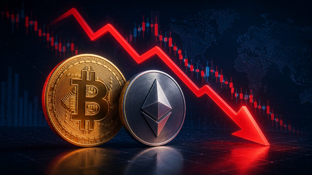 Bitcoin cayó hacia $64K tras tocar máximo mensual, mientras ETH retrocedió bajo $1.900 y se amplió la venta en altcoins.