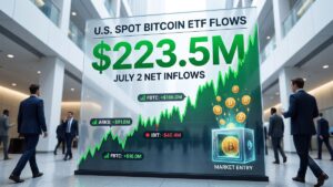 Los ETF de Bitcoin lideraron una recuperación el 2 de julio de 2026 con entradas netas de 223,5 millones de dólares