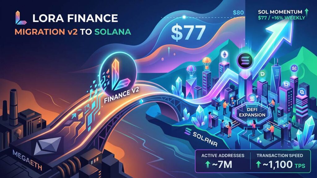 Lora Finance migra el lanzamiento de su v2 de MegaETH a Solana mientras el token SOL cotiza a 77 dólares