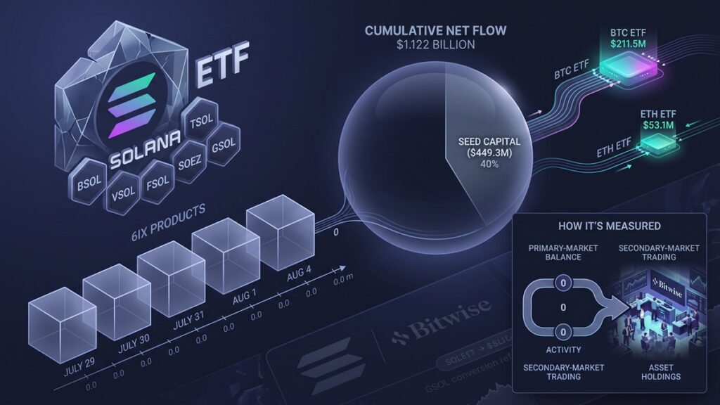 Los seis ETF de Solana en EE. UU. registraron cinco días consecutivos sin entradas netas hasta el 4 de agosto