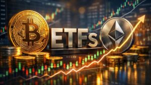 Los ETF de Bitcoin atraen $608 millones y los fondos de Ethereum añaden $221 millones en su mayor movimiento desde octubre