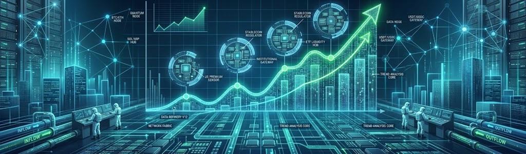 La demanda de criptomonedas muestra repuntes en stablecoins, ETFs y prima de Coinbase