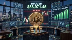 Las entradas en los ETF de Bitcoin continúan mientras BTC lucha por superar los $84,000