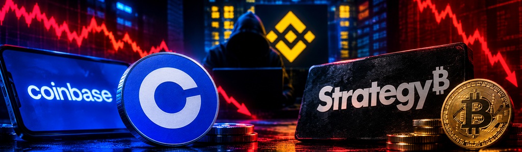 Las acciones de Coinbase se desplomaron un 12,4%, mientras que Strategy cayó más de un 6%, debido a la preocupación por la brecha de seguridad de Binance y la debilidad general de las acciones tecnológicas.