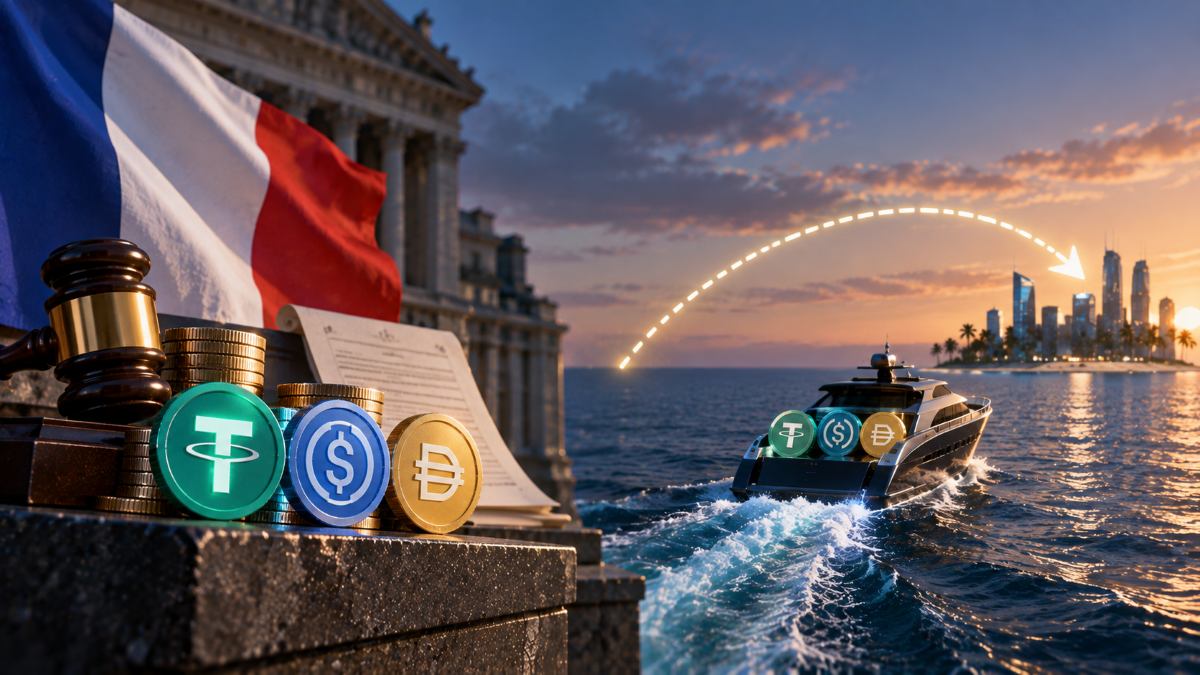 Francia estudia gravar swaps hacia stablecoins reguladas por MiCA, mientras Chainalysis advierte sobre una posible fuga hacia mercados offshore.