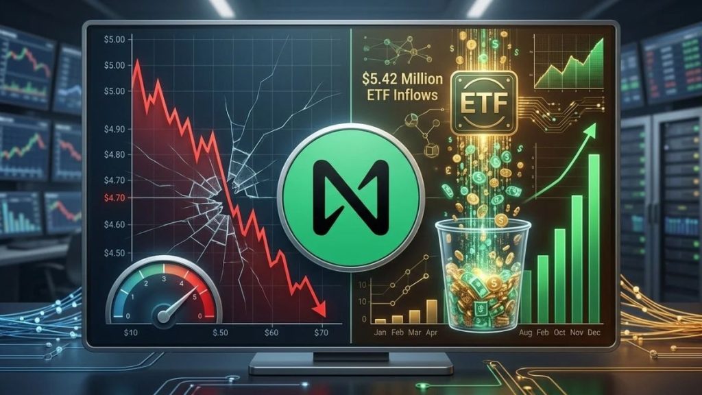NEAR cae por debajo de los $5 hasta los $4,70 a pesar de las entradas de $5,42 millones en su ETF