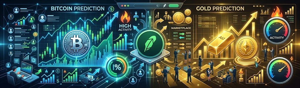 Robinhood registra una mayor demanda de mercados de predicción vinculados a Bitcoin, el oro y el petróleo crudo, mientras los operadores amplían sus intereses más allá de los contratos deportivos.