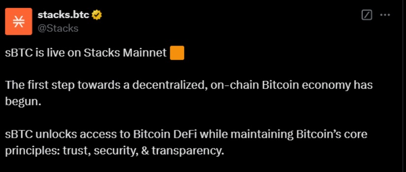 sBTC Goes Live on Stacks Mainnet with Bitcoin-Backed Liquidity - Crypto ...
