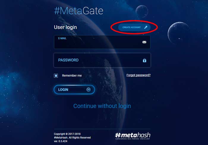 Metahash create account