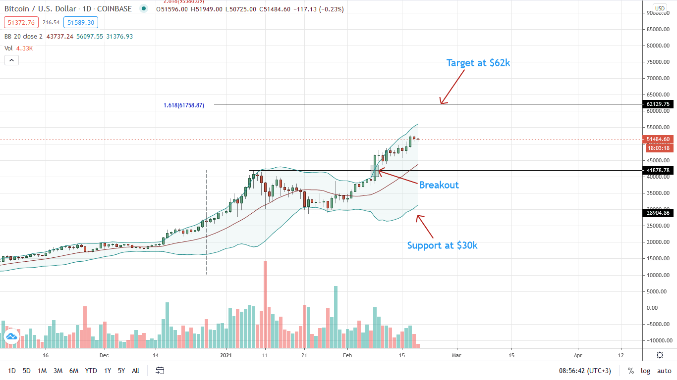 Bitcoin Daily Price Chart for Feb 19