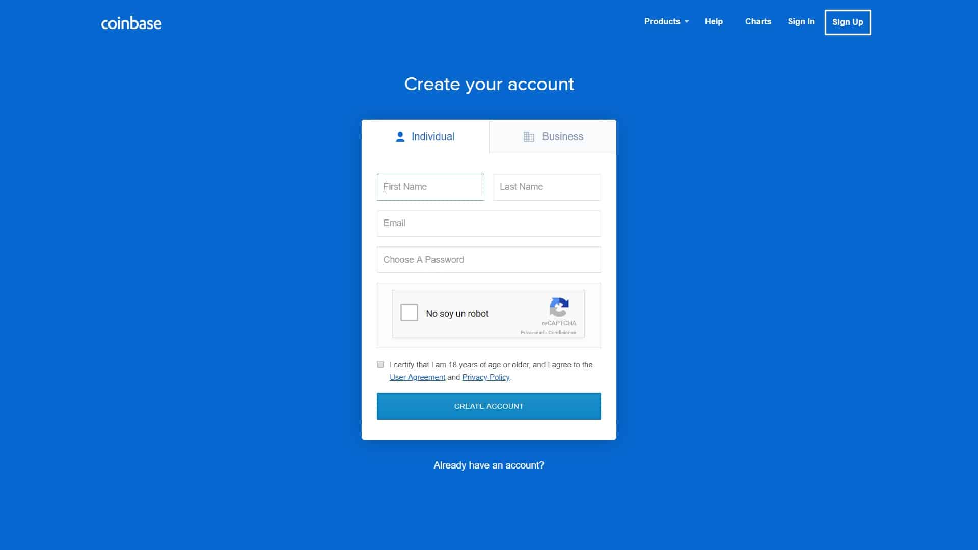Create coinbase account