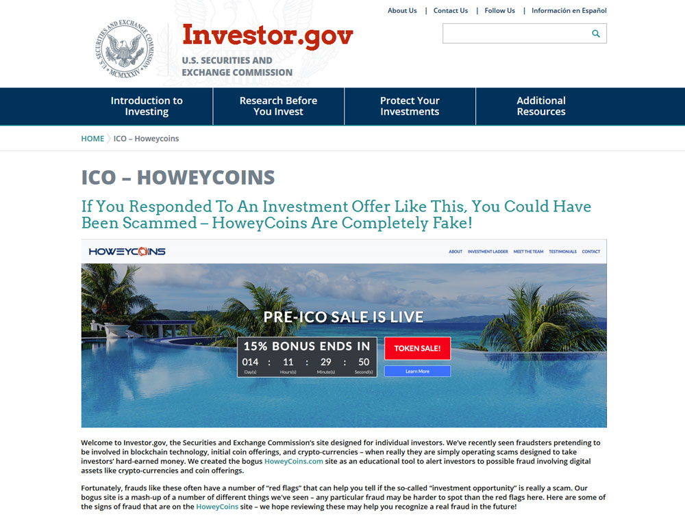 fake ico of the SEC to alert investors