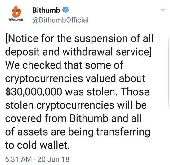 Bithumb clears the $ 30 million hack tweet