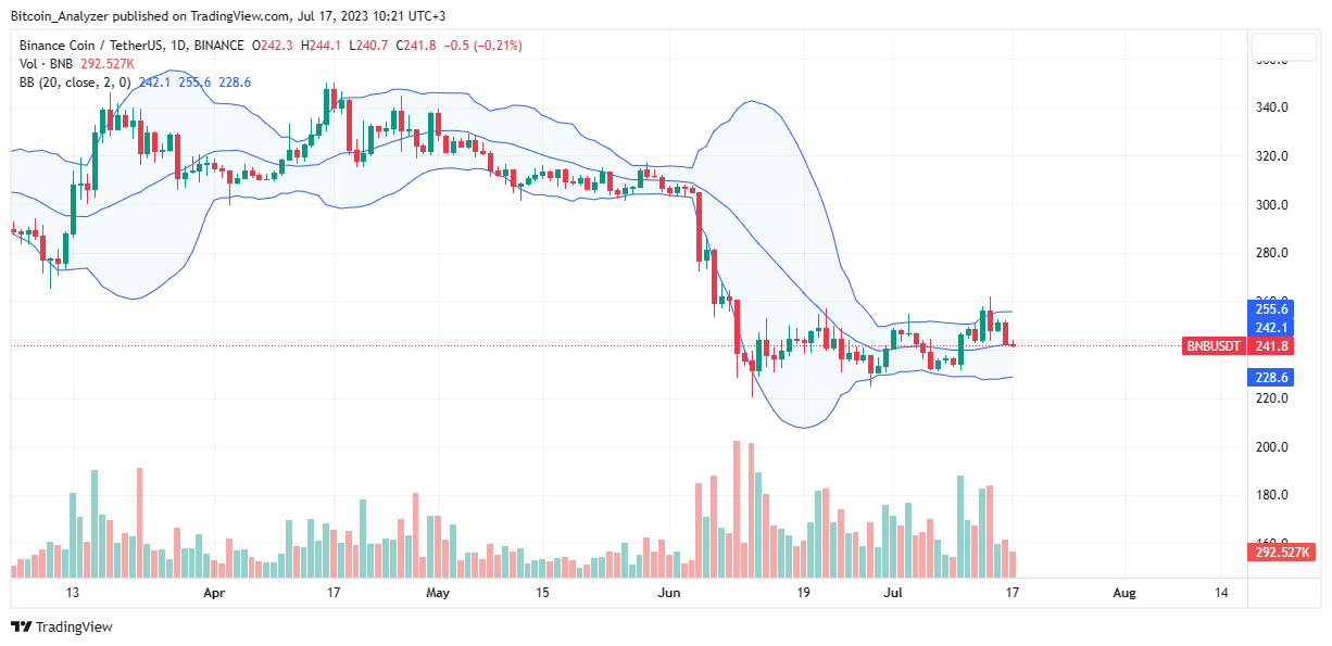 Precio del BNB el 17 de julio | Fuente: BNB/USDT en Binance, TradingView